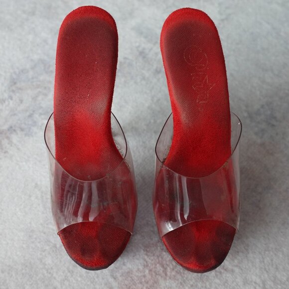 Red Rose Clear Platform Sandal Heels - Picture 5 of 11